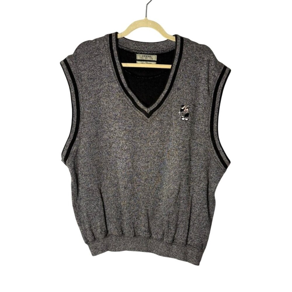Guess Country Club Gray V-Neck Sweater Vest Micky Mouse Golf Embroidered Size XL